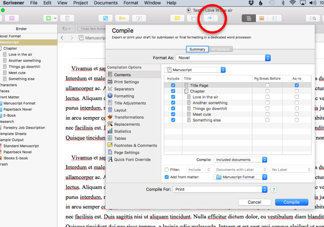 scrivener 3 compile first paragraph different size